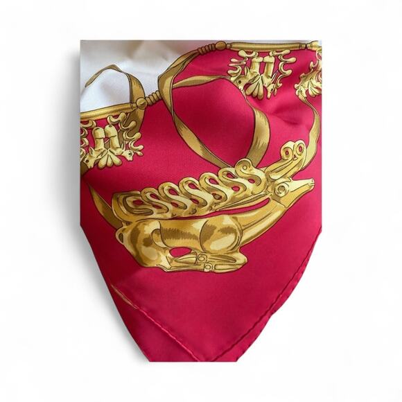 Hermes Les Cavaliers d'Or Silk Scarf Red and Gold - Picture 6 of 11